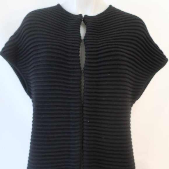 Womens Carolina Herrera Black Pure Wool Thick Knit Ribbed Designer Cardigan S - Picture 3 of 16